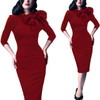 Vfemage Womens Elegant 1950s Vintage Pinup Retro Rockabilly 3/4 Sleeve Bow Party Work Sheath Bodycon Wiggle Pencil Dress 142