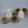 Pompom Hats for Women Raccoon Fur Pompom Hat Scarf Set Girls Boys PomPoms Knitted Beanies Hat Cap Brand Scarves for Women man