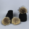 Pompom Hats for Women Raccoon Fur Pompom Hat Scarf Set Girls Boys PomPoms Knitted Beanies Hat Cap Brand Scarves for Women man