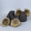 Pompom Hats for Women Raccoon Fur Pompom Hat Scarf Set Girls Boys PomPoms Knitted Beanies Hat Cap Brand Scarves for Women man
