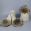 Pompom Hats for Women Raccoon Fur Pompom Hat Scarf Set Girls Boys PomPoms Knitted Beanies Hat Cap Brand Scarves for Women man