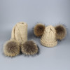 Pompom Hats for Women Raccoon Fur Pompom Hat Scarf Set Girls Boys PomPoms Knitted Beanies Hat Cap Brand Scarves for Women man