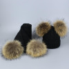 Pompom Hats for Women Raccoon Fur Pompom Hat Scarf Set Girls Boys PomPoms Knitted Beanies Hat Cap Brand Scarves for Women man