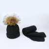 Pompom Hats for Women Raccoon Fur Pompom Hat Scarf Set Girls Boys PomPoms Knitted Beanies Hat Cap Brand Scarves for Women man