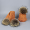 Pompom Hats for Women Raccoon Fur Pompom Hat Scarf Set Girls Boys PomPoms Knitted Beanies Hat Cap Brand Scarves for Women man