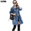 OLGITUM 2017 Denim Jacket Female Women Coats Slim Curling Sleeve Casual Jeans Single Breasted Pockets Jacket coat