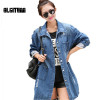 OLGITUM 2017 Denim Jacket Female Women Coats Slim Curling Sleeve Casual Jeans Single Breasted Pockets Jacket coat