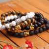 Kittenup Fashion Men's Bracelet Gold Color Silver Color Buddha skull Elastic Black  Beaded Tibet Charm Lucky bracelets for women