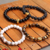 Kittenup Fashion Men's Bracelet Gold Color Silver Color Buddha skull Elastic Black  Beaded Tibet Charm Lucky bracelets for women