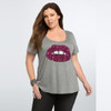 Kissmilk 2018 Big Size Women Casual Solid Gray Red Lips Sequin T-shirt Big large Size O-Neck Slim Plus Size T-shirt 4XL 5XL 6XL