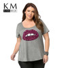 Kissmilk 2018 Big Size Women Casual Solid Gray Red Lips Sequin T-shirt Big large Size O-Neck Slim Plus Size T-shirt 4XL 5XL 6XL