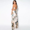 2 Piece Set Party Beach Women Dresses Lady Summer Long Maxi Dress Fashion Sexy Cross Backless Halterneck Floral Print Vestido