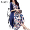 Saiqigui 2017 Summer dress women dress casual Loose tow piece Cotton Line dress Print o-neck plus size vestidos de festa M-5XL Saiqigui 2017 Summer dress women dress casual Loose tow piece Cotton Line dress Print o-neck plus size vestidos de festa M-5XL
