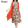 Saiqigui 2017 Summer dress women dress casual Loose tow piece Cotton Line dress Print o-neck plus size vestidos de festa M-5XL Saiqigui 2017 Summer dress women dress casual Loose tow piece Cotton Line dress Print o-neck plus size vestidos de festa M-5XL
