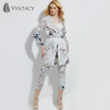 Vintacy Autumn Long Sleeve Floral Cardigan Women Gray Print Casual Loose Blouse Shirt Female Plus Size Thin Kimono Long Cardigan