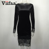 Viifaa Lace Elegant Bodycon Velvet Dress Women Long Sleeve Casual Velour Dress 2017 Autumn Winter Party Black Dresses