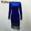 Viifaa Lace Elegant Bodycon Velvet Dress Women Long Sleeve Casual Velour Dress 2017 Autumn Winter Party Black Dresses