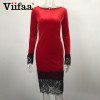 Viifaa Lace Elegant Bodycon Velvet Dress Women Long Sleeve Casual Velour Dress 2017 Autumn Winter Party Black Dresses