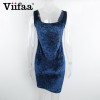 Viifaa Autumn Velvet Vest Dress Sexy Women Square Collar Backless Dress Sleeveless Pink Bodycon Casual Dresses