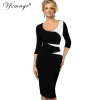 Vfemage Womens Vintage Stylish Ladylike Casual Patchwork 3/4 Sleeve O-Neck Bodycon Women Office Wear to work Pencil Dress 4435