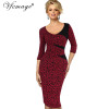 Vfemage Womens Vintage Stylish Ladylike Casual Patchwork 3/4 Sleeve O-Neck Bodycon Women Office Wear to work Pencil Dress 4435
