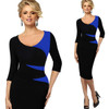 Vfemage Womens Vintage Stylish Ladylike Casual Patchwork 3/4 Sleeve O-Neck Bodycon Women Office Wear to work Pencil Dress 4435