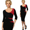 Vfemage Womens Vintage Stylish Ladylike Casual Patchwork 3/4 Sleeve O-Neck Bodycon Women Office Wear to work Pencil Dress 4435