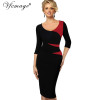 Vfemage Womens Vintage Stylish Ladylike Casual Patchwork 3/4 Sleeve O-Neck Bodycon Women Office Wear to work Pencil Dress 4435