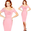 Vfemage Womens Summer Elegant Vintage Pinup Retro Rockabilly Sexy Off Shoulder Ruched Party Bodycon Sheath Wiggle Dress 500