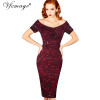 Vfemage Womens Summer Elegant Vintage Pinup Retro Rockabilly Sexy Off Shoulder Ruched Party Bodycon Sheath Wiggle Dress 500