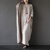 SCUWLINEN 2017 Summer Dresses Vintage Striped Batwing Sleeve Robe Maxi Long Loose Plus Size Women Dress Casual Linen Dress S193