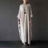SCUWLINEN 2017 Summer Dresses Vintage Striped Batwing Sleeve Robe Maxi Long Loose Plus Size Women Dress Casual Linen Dress S193