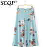SCQP Print Floral Ladies Wide Leg Pants Women Loose Hit Color Zipper Women Pants 2017 Elegant Casual Summer Women Trousers