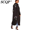 SCQP Floral Embroidered Black Trench Coat Ladies Elegant Fashion Womens Trench Coats Long Autumn Loose High Quality Cardigan