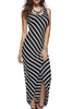 Scoop Neck  Asymmetric Hem  Striped  Sleeveless Maxi Dresses