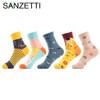SANZETTI 5 pairs/lot Women's Funny Colorful Combed Cotton Socks Cartoon Food Oil Painting Cute Ankle Socks Novelty Gift