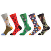 SANZETTI 5 Pairs/Lot Bright Funny Painting Women Socks Colorful Dot Green Cute Family Cartoon Flower Pattern Combed Cotton Socks