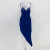Santune Summer Asymmetrical Deep V Neck Split Blue Dress Backless Women Dress Sexy Apparel Party 2017 Club Bodycon Dresses