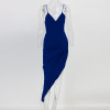 Santune Summer Asymmetrical Deep V Neck Split Blue Dress Backless Women Dress Sexy Apparel Party 2017 Club Bodycon Dresses