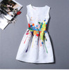 New 2017 summer women floral print dress sleeveless o neck vintage casual dresses colorful knee length dress