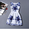 New 2017 summer women floral print dress sleeveless o neck vintage casual dresses colorful knee length dress