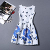 New 2017 summer women floral print dress sleeveless o neck vintage casual dresses colorful knee length dress