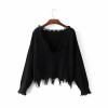 NOTEVILK Brand Irregular Sweater Woman Autumn Winter Knitted Pullovers 2017 Fashion Tassel Sexy Dark V-Neck Crop Sweater