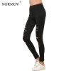 NORMOV S-XL Women Push Up Ripped Leggings Workout Black Leggins Workout Hollow Out Breathable Slim Leggings Women