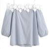 Newest Summer Women Blouses Nine Quarter Sleeve Floral Crochet Lace Blouse Sexy Slash Neck Strapless Shirt Tops Elegant Blusas