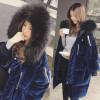 2017 New Collection Long Velvet Cotton Parka Women Loose Fit Winter Coats Outerwear With Large Faux Fur Hood