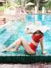 Red Off-the-shoulder Two-pieces Bikini Swimwear
