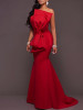 Red Strapless Bow-embellished Evening Dress