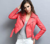 Red Leather Jacket Women Short White Motorcycle Biker Jackets Veste Cuir Femme Pink Black Soft Coats Blouson Cuir Femme UV1063