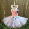 Rainbow Pony Unicorn Tutu Dress Girl Kids Christmas Halloween Costume Fancy Baby Girl Birthday Party Dresses With Headband 1-14Y
